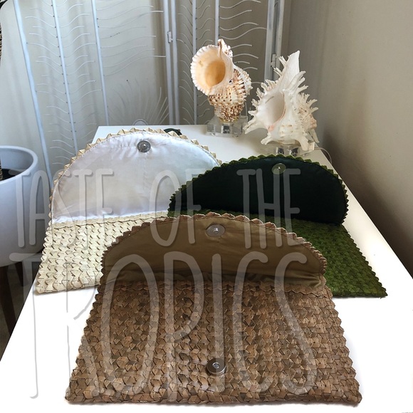 Woven Straw Purse / Raffia Bag - Brown White Green - Picture 4 of 8